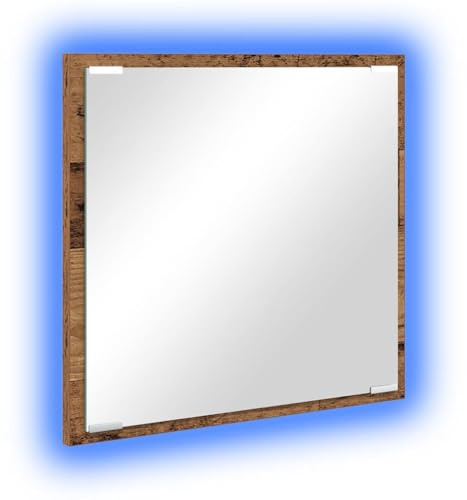 Yisssmeng LED Badezimmerspiegel Altholz 40 x 37 x 8,5 cm Holzrahmen mit bunten Spiegelbeleuchtung Modernes Design für kleines Bad und Gäste WC
