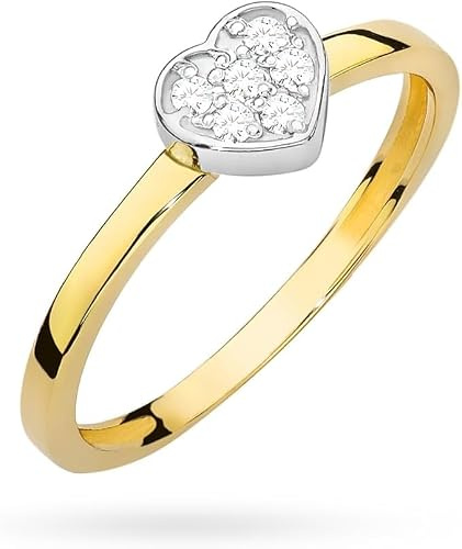 GREMARI Verlobungsring Damen mit Zirkonia Stein 333 Echtgold 8K Herz Ring mit Zirkonia Klassischer Verlobungsring Damen Schmuck Box Geschenk für Frauen
