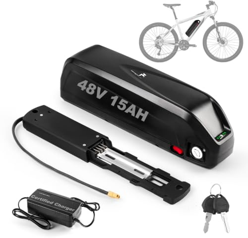 iCycleCell E-Bike Battery, 48V 15Ah Ebike Battery with Charger, 4-Pin Base, for 50W-1000W Motor, Hailong Lithium Battery, with USB Port, for Electric Bikes Scooters Pedal Assist