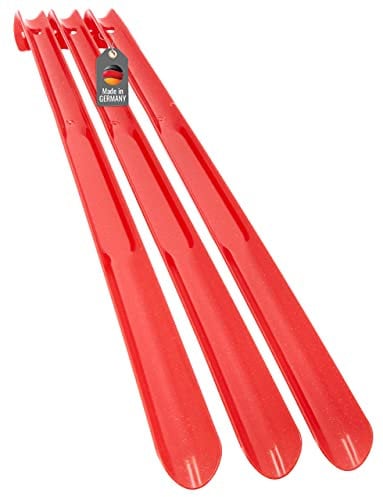 Lantelme 3 Stück Schuhanzieher 65cm Farbe rot mit Farbauswahl Kunststoff Schuhlöffel Xl Lang und stabil Schuhanziehhilfe Rückenschonend Orthopädisch (Rot)
