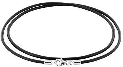 Auroris Chaîne en cuir véritable noir épaisseur 2 mm avec fermoir mousqueton en argent sterling 925 Longueur : 55 cm