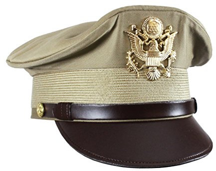US Army Officers WW2 Peaked Crusher Crush Style Visor Cap Service Hat - Sommer Khaki Gr. Small (54/55 cm), khaki