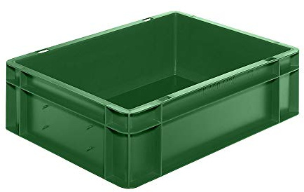 Euro-Format-Stapelbehälter, Wände und Boden geschlossen - LxBxH 400 x 300 x 120 mm - grün, VE 5 Stk - Euronorm Stapelkasten Euronorm Stapelkästen Euronorm-Stapelkasten Kunststoff-Stapelkasten Kunststoffbehälter Kunststoffkasten Kunststoffstapelbehälter