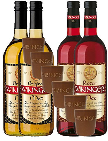 Vierfacher Wikinger 4 x Met (2 x rot & 2 x normal) & 6 Met Ton BecherGroß
