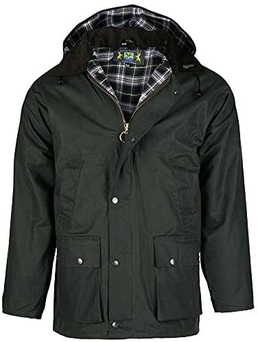 Romneys Wachsjacke Country – klassische englische Outdoorjacke aus gewachster Baumwolle, wasserdicht & winddicht, robuste Regenjacke mit Kapuze für Damen und Herren (oliv, L)