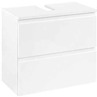 möbelando Unterbeckenschrank Schrank Waschbeckenunterschrank Badschrank Badezimmer Cleo I (Korpus-weiß/Front-weiß-Hochglanz)