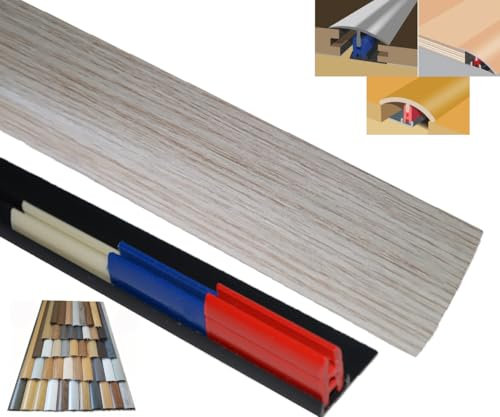 Laminate Door/Floor Threshold Strip 38mm x 90cm Multi-Purpose Multi-Height & Pivot Self Adhesive Cover Plate EasyClip (Fine Grey Oak)