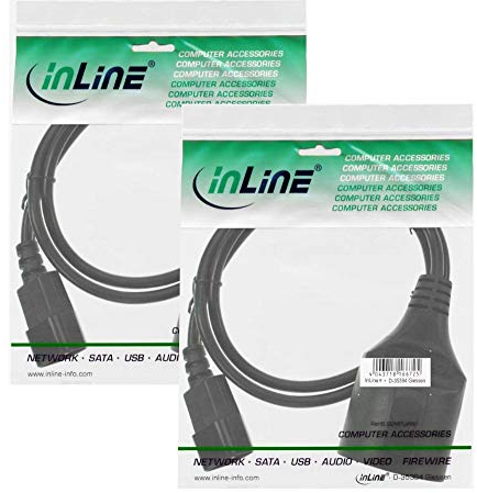 2x InLine Kaltgeräte C14 auf Schutzkontakt Buchse Netz Adapter Kabel für USV (1m) schwarz