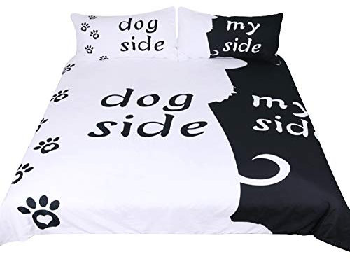 Thigies Terygoid Collection Quilt Bettwäsche-Sets umfassen Bettbezug-Kissen, Dog Side My Side, Einzelbett (135x200 cm). Passend für 90 cm Bett