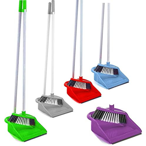Long Handled Dustpan and Brush Sets Floor Broom and Dustpan Sweeping Brush Indoor Dustpan Set (Purple)