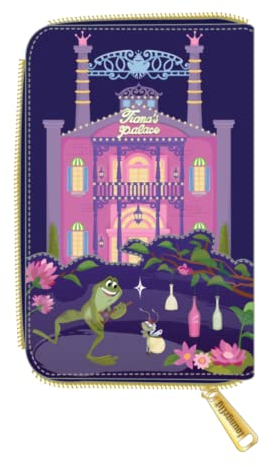 Loungefly X Disney Princess and The Frog Tiana's Palace Zip Around Wallet- Fashion Cosplay Disneybound Cute Wallets, Mehrfarbig, Small, Geldbörse mit umlaufendem Reißverschluss und Frosch-Szene