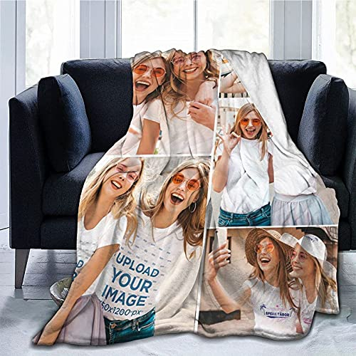 UOOYAA Fotodecke mit Eigenem Foto Name,Super Weich Personalisierte Foto Decke Selbst Gestalten Bedrucken Lassen Kuscheldecke Geschenk für Freunde Familie Geburtstag Weihnachten(5 Fotos)