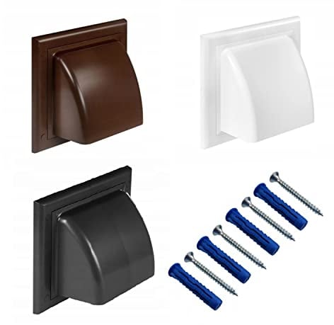 Cowled Duct Cover with Gravity Flap, Wall Mounted Heat and Air HVAC Vent, Rain and Wind Resistant Plastic Ventilation Ducting, Non-Return Vented Grill, Black