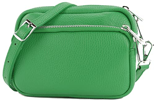 modamoda de - T231 - ital. Umhängetasche Klein Small aus Leder, Farbe:Blattgrün