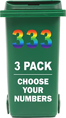 3 x Multicolour Bin Numbers for Wheelie Bins, 0-9, Dustbin Stickers, Easy Application 17.5cm Stick On Number Stickers - Weatherproof Self Adhesive Vinyl (3)
