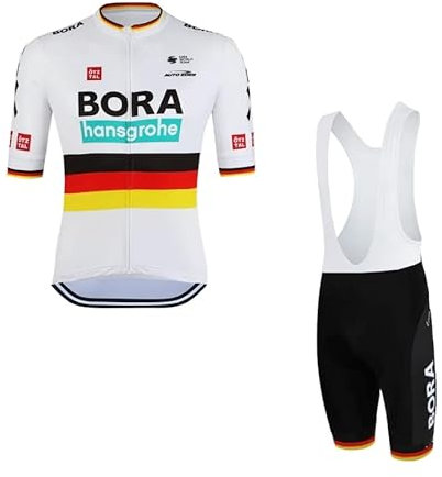 SGCIKER 2022 Herren Pro Team BORAHansgrohe Germany ChampionShip Radtrikot Set, Kurzarm Fahrrad bekleidung Lätzchen Kurzsets Gel Pad(XL