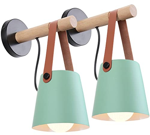 iDEGU 2 Stücke Wandlampen Retro Wandleuchte Innen Vintage Lampe in Holz und Metall E27 Hängelampe Wandleuchte für Schlafzimmer Flur Wohnzimmer (Grün, 2 Stücke)