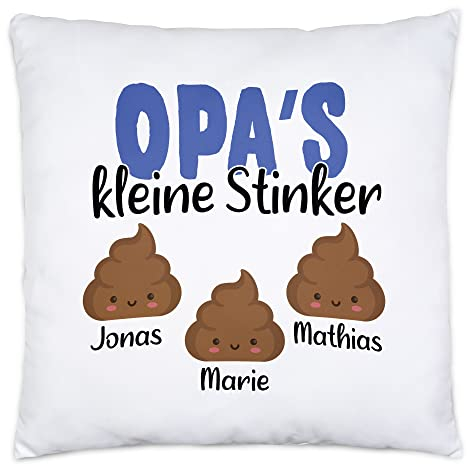 Kiddle-Design Opa's kleine Stinker Kissen inkl. Füllung Lustig personalisiert mit Namen Vatertag Kackhaufen Geschenk Opi Großvater 3 Stinker