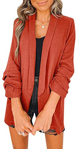 OMZIN Lässiger Büro-Blazer für Damen mit offener Vorderseite Strickjacke übergroßer Arbeitsanzug Orange 3XL