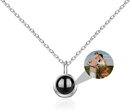 Aina Lighting Collana con Foto Proiettata Collana di Proiezione Personalizzata Ti Amo 100 Lingue Argento Sterling 925 Cerchio Pendente Gioielli Regali per Donna Uomo