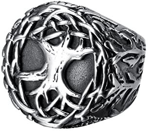HIJONES Herren Vintage Baum des Lebens Siegelring aus Rostfreier Stahl Für Damenschmuck Retroschwarz 1 Größe 62 (19.7)