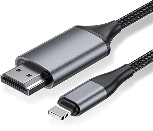[Version 4 m de long] Câble convertisseur HDMI pour iPhone, téléphone/Pad/Pod vers TV, câble de connexion, OS 11, 12, 13, 14, sortie TV YouTube, haute définition HD1080P, gris