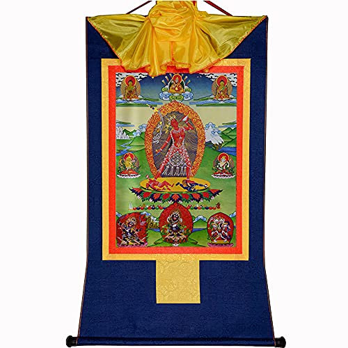 Gandhanra Thangka Tibetische Wandbehang,Dakini,Vajrayogini Thangka,Heißgeprägter Buddha Wandteppich für Zen Wohnkultur, Meditation, Spirituelle Entspannung und Ruhe