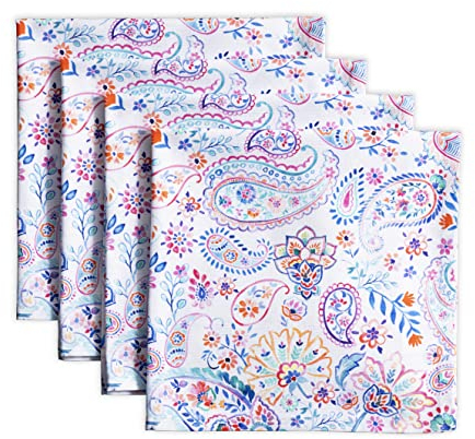 Maison d' Hermine Servietten 100% Baumwolle 45cm x 45cm Dinnerservietten, dekoratives waschbares Ostern-Stoffservietten-Set mit 4 Stück für Essen, Buffetpartys, Indian Floral – Frühling/Sommer