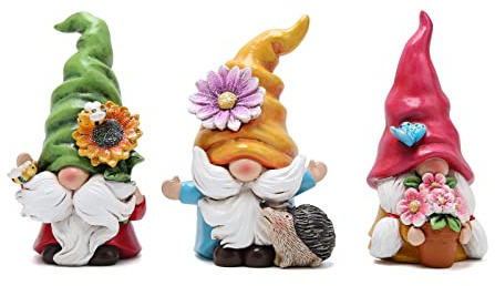 Hodao Set mit 3 Frühlingswichtel-Dekorationen, Blumenzwergen, Ornamente, Dekoration, Geschenke, Sommerzwerge, Figuren, Frühlingsskulpturen, Geschenk für Outdoor-Dekoration (mehrfarbig)