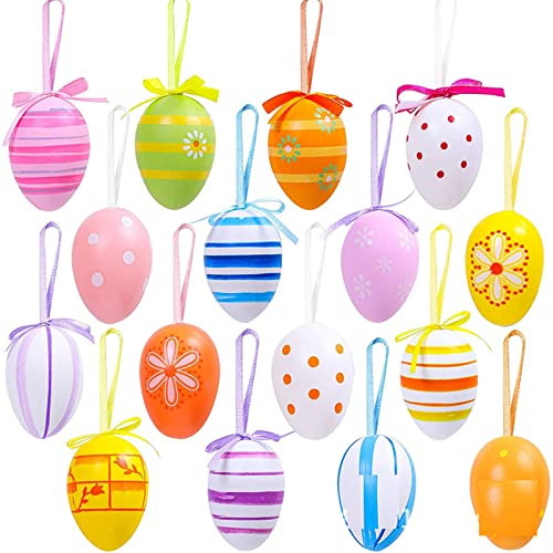 Ostereier Zum,Deko Ostereier,Handbemalte Ostereier Zum Aufhängen,Handbemalte Ostereier, Osterdeko,Osterdeko in Tollen Farben, Deko Ostereier mit Schnur Zum Aufhängen, Zufällige Farbe ,12 Stücke