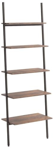 vidaXL Anlehnregal mit 5 Ablagen Bücherregal Büroregal Standregal Aktenregal Leiterregal Wandregal Bücher Regal Dunkelbraun Schwarz 64x34x185,5cm