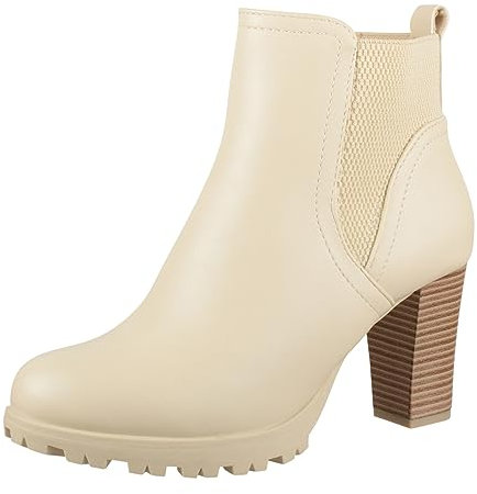 Elara Damen Stiefeletten Ankle Boots Chunkyrayan BZ66019-KB Beige-36
