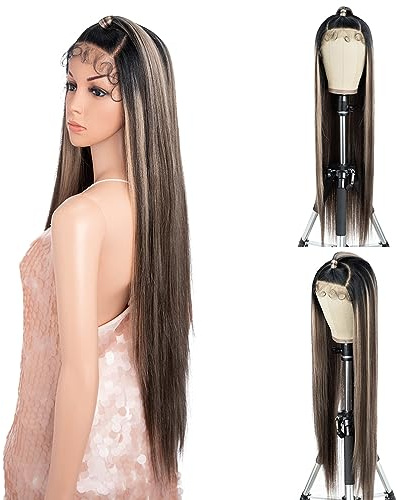 Style Icon Super Lange Glatte Haare Perücke13x4 Lace Front Perücke für Frauen 38 Zoll Updo Revolution Style Freier Teil Vorgezupft Synthetische Faser (NTPDHL1B/8/26R)