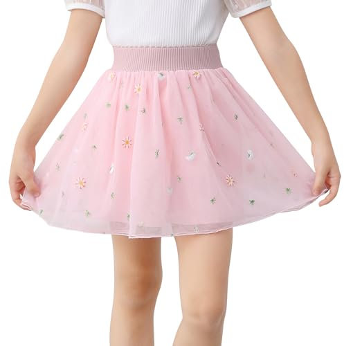 boruizhen Gonna Tulle Bambina Tutu Danza Balletto 3 Strati Tulle Gonna da Bambini 6 a 10 Anni Rosa