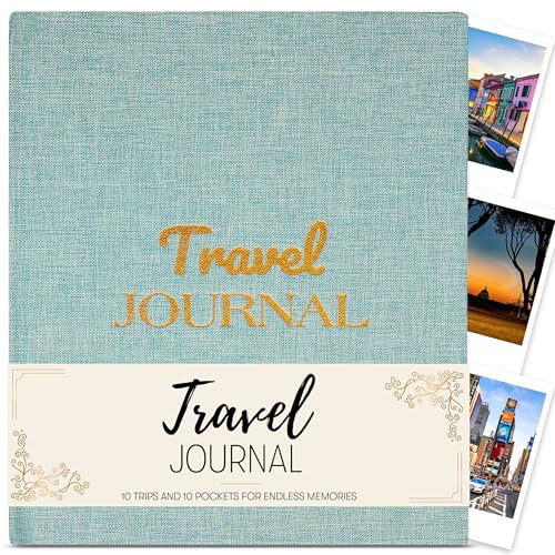 Reisetagebuch und Reisetagebuch zum Aufzeichnen von Reisen und Erinnerungen, Reisetagebuch für Frauen, Männer, Reisegeschenke für abenteuerliche Seelen mit 10 Andenkentaschen, Größe 24,6 x 20,3 cm