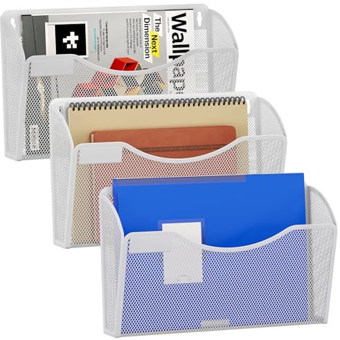 EasyPAG Metall Querformat A4 Zeitschriftenhalter Wand Zeitschriften Wandhalter Aktenablage Dokumentenhalter Hängend Magazin Organizer mit Tag-Platte,3er-Pack,Weiß