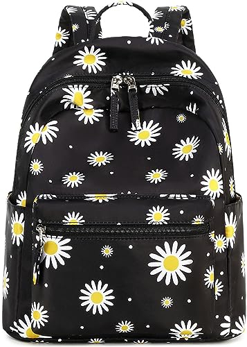 LEDAOU Mini-Rucksack für Mädchen, niedlicher kleiner Rucksack, Geldbörse für Damen, Teenager, Kinder, Schule, Reisen, Schultertasche, Weiße Gänseblümchen, Schwarz, Small, 1 Stück