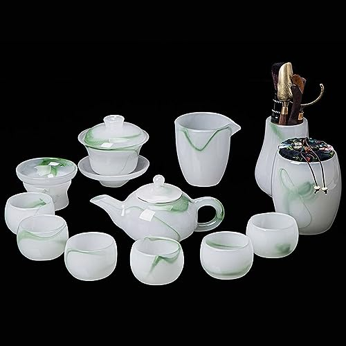 SciAza theiere avec infuseur service a the japonais Service à thé en verre, boîte-cadeau de tasse de thé Kung Fu en jade blanc domestique(Color:B,Size:)