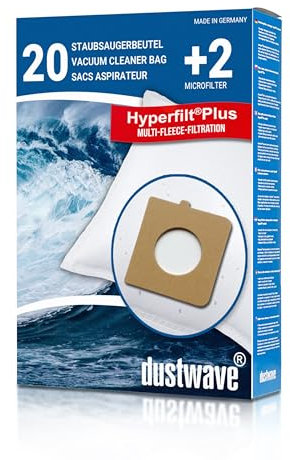 Dustwave® Lot de 20 sacs d'aspirateur pour Hoover TX50PET Telios Extra - Hautement efficaces, multicouches en microfibre non-tissée avec fermeture hygiénique - Fabriqué en Allemagne