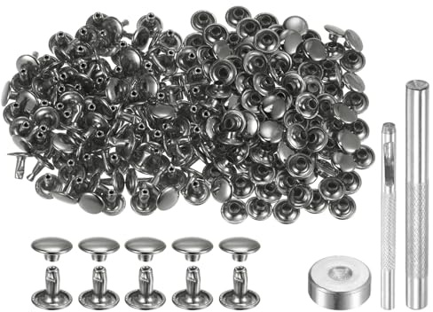 QUARKZMAN 100 Ensembles de Rivets en Cuir 8 x 9mm Rivets à double capuchon en métal, boutons-pression, attaches avec 3 outils de réglage, rivets pour artisanat du cuir, bricolage, bronze