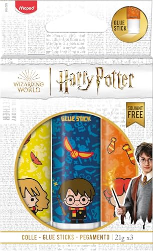 Maped - Lot de 3 Batons de colle 21g - Tube de Colles Harry Potter, Hermione Granger & Ron Weasley - Colle Scolaire Non Toxique - Licence Harry Potter Officielle