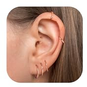 CASSIECA Rose Gold Hoop Earrings for Women 316L Surgical Steel Hoops Sleeper Earring Cartilage Huggie Earrings Nose Ring Lip Ring Daith Helix Piercing Jewellery Small Hoop Earring 8/10/12/14/16mm