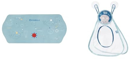 Badabulle Tapis de Bain XXL antidérapant avec témoin de température, 91 cm de Long & Filet de Bain, Organisateur de Jouets pour bébé avec 2 Larges ventouses