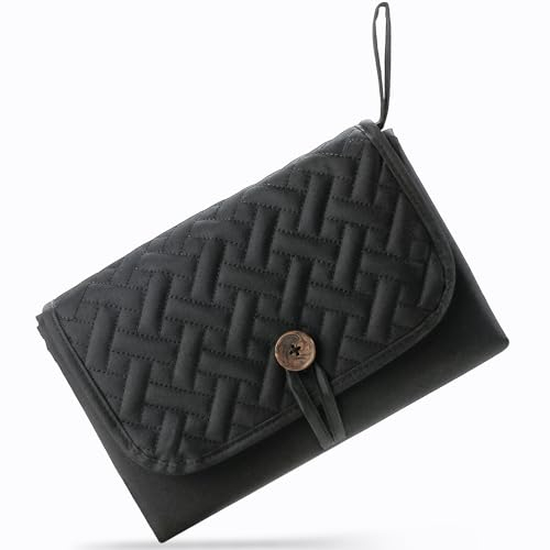 Hooolee® Wickelunterlage für Unterwegs, Baby Windeltasche Organizer Abwaschbar Tragbare Abwaschbar Windel Organizer Faltbare Wickelunterlage für Mamas Reisen (Schwarz)