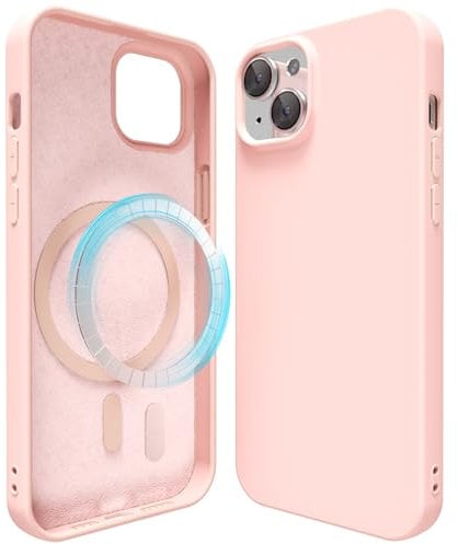 oakxco Silicone Case for iPhone 15 Compatible with Magsafe Magnetic Wireless Charging, Slim Thin Soft Rubber Gel with Magnet, Matte TPU Mag Cover for Women Men, Light Pink