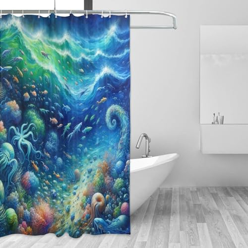 ZGDPBYF Ocean's Embrace Badezimmer-Duschvorhang, Stoff, wasserdicht, maschinenwaschbar, mit 12 Haken, 180 x 180 cm (B x H)