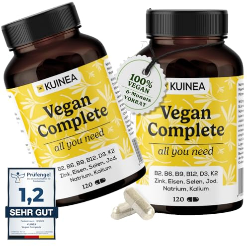 2x 120 Kapseln Vegan Complex - All in one Vitamine I 8-MONATS-VORRAT I Vitamin B12 Vegan+D3+K2+B2+B9+B6 + Zink + Eisen + Selen + Jod + Natrium + Kalium - Supplements