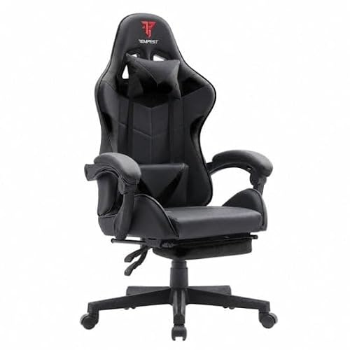 Tempest Shake Silla Gaming con Reposapiés Extensible, Cojín Lumbar con Masaje, Reclinable 135°, Tela Transpirable, Gris (Negra)