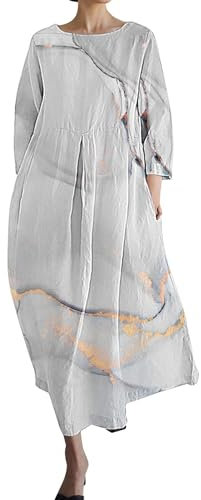 HOOUDO Sale Angebote Blitzangebote Lässiges, lockeres Kleid für Damen im Retro-Stil mit botanischem Blumenmuster und Tasche Viskose Kleid Damen Mini Kleider Damen Sexy Kurz Aus Mein Bestellung Sale