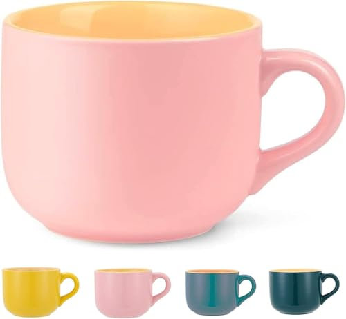 Tasse à thé et à café XXL en céramique avec poignée - 650 ml - Grande tasse à café - Avec poignée - Rose